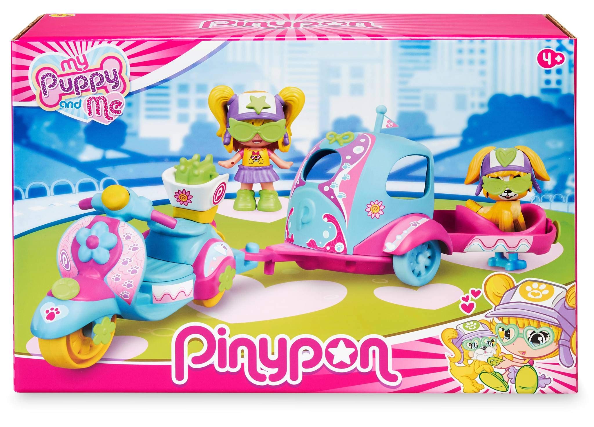 Pinypon - My Puppy and Me, set of mini doll with motorcycle, trailer and dog, recommended for children from 4 to 8 years (Famosa 700016247)