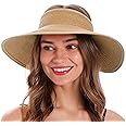 Simplicity Women's Summer Foldable Wide Brim Beach Hats Straw Sun Visor Hats