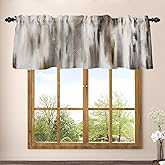 Renaiss 42 x 18 Inch Brown Beige Abstract Art Kitchen Valances Half Window Curtain Linen Textured Rod Pocket Bathroom Valances for Windows Treatment Heat Insulated Light Filtering Window Drapes