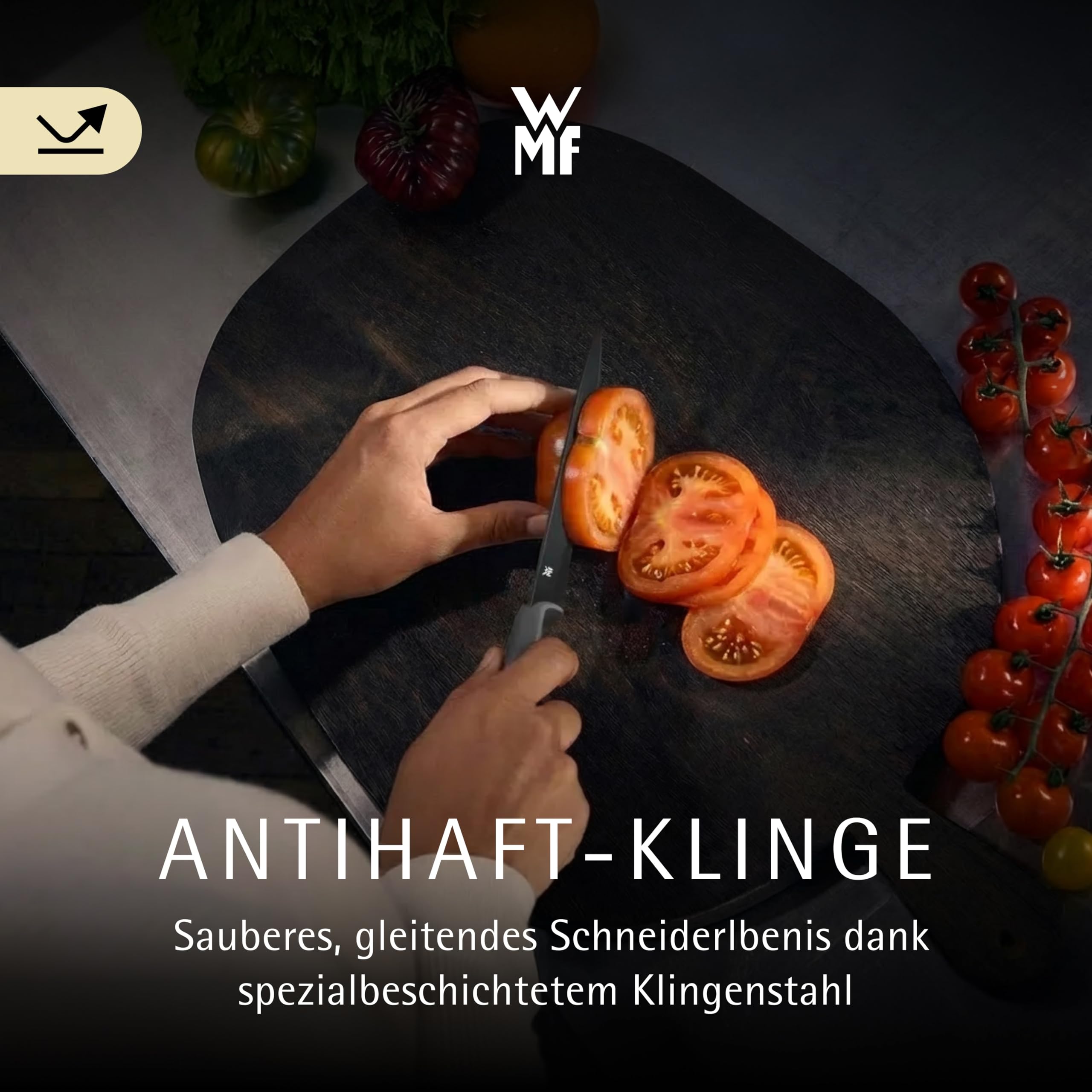 WMF Touch Messerset 2-teilig – scharfes Küchenmesser-Set aus Spezialklingenstahl, antihaftbeschichtet und ergonomisch geformt, mit Schutzhüllen, bestehend aus Kochmesser und Gemüsemesser, schwarz 4