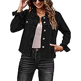 luvamia Denim Jacket for Women Distressed Jean Jackets Button Up Vintage Western Trucker Jacket Frayed Hem Pockets