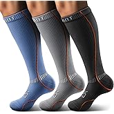 KEMISANT Compression Socks 3Pairs,Sports Knee-high Socks Cushioned Footbed 15-20 Pressure Extra Wicking