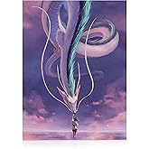 Modern Merch Anime Diamond Art Kits for Adults Spirited Away Dragon, 5D Diamond Painting for Adults, DIY Anime Wall Art, Purple Cross Stitch Gem Art, Full Round Drill 12x16in