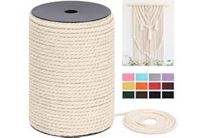 HOMEBOBO Macrame Cord 5mm x 109Yards（328Feet, Natural Cotton Macrame Rope - 3 Strands Twisted Macrame Cotton Cord for Wall Hanging, Plant Hangers, Crafts, Gift Wrapping and Wedding Decorations