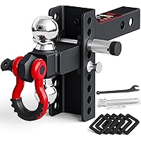 TYT Adjustable Trailer Hitch Ball Mount with Lock&Pin&Rotatable Tow Shackle, Fits 2-in Receiver, 2-in, 2-5/16-in Hitch Ball, 