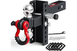 TYT Adjustable Trailer Hitch Ball Mount with Lock&Pin&Rotatable Tow Shackle, Fits 2-in Receiver, 2-in, 2-5/16-in Hitch Ball, 