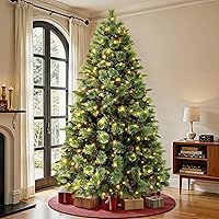 SHareconn 6ft Prelit Artificial Hinged Christmas Pine Tree with Remote Control, Upgraded Version with Pre-Lit 340 Warm White 