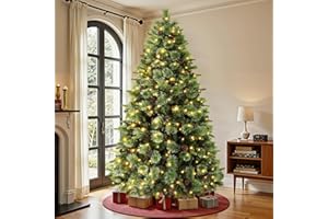 SHareconn 7.5ft Prelit Artificial Hinged Christmas Tree with Remote Control, Upgraded Version with Pre-Lit 470 Warm White & M