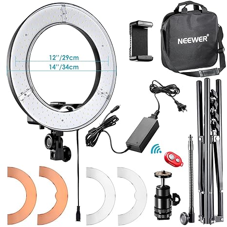 Neewer 36cm LED Außenleuchte mit Light Stand + Flexarm + 2 Farbfilter + Hotshoe Adapter + Bluetooth Empfänger für Smartphone,