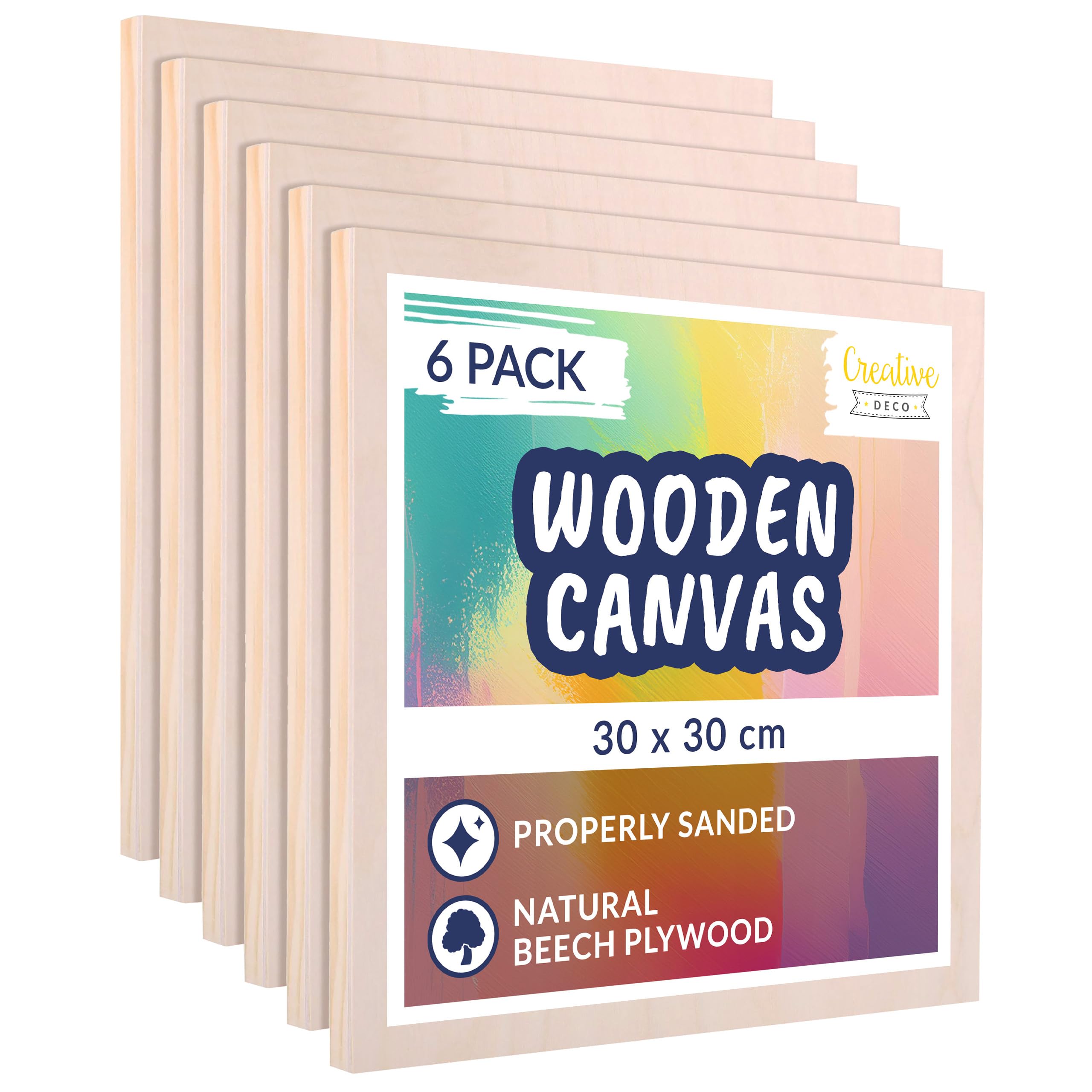 Creative Deco 6 x Wooden Canvas Painting Board | 30 x 30 cm | Cradled Plywood Panel | Art for Crafts, Mixed-Media, Encaustic, Decoupage, Wood Burning, Acrylic Painting, Drawing, Pouring