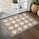 Lahome Moroccan Treills Area Rug - 2x3 Small Beige Bathroom Rug Door Rugs for Entryway Indoor, Checkered Washable Non Slip Throw Carpet for Bathroom Powder Room Kitchen Bedroom Front Door