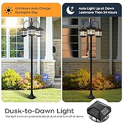 76" Classic Black Solar Lamp Post Lights - 3-Head