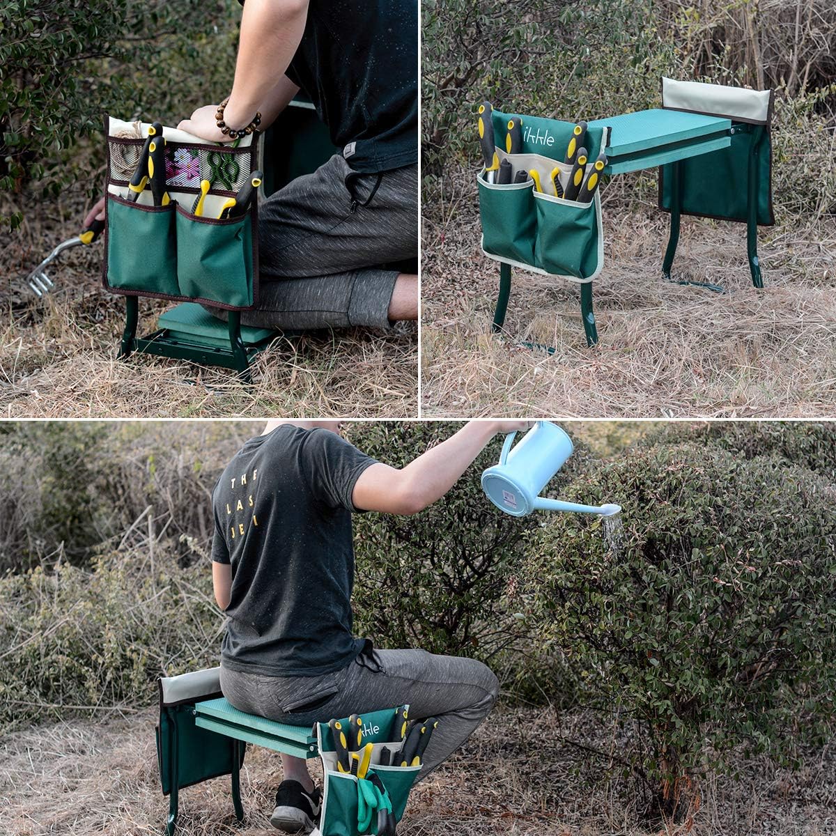 Garden Kneeler and Seat with 2 Bonus Tool Pouches - Adjustable Belt Tool Pounch - Portable Garden Bench EVA Foam Pad with Kneeling Pad - Sturdy, Lightweight and Practical - Protect Knees and Clothes: Furniture & Decor