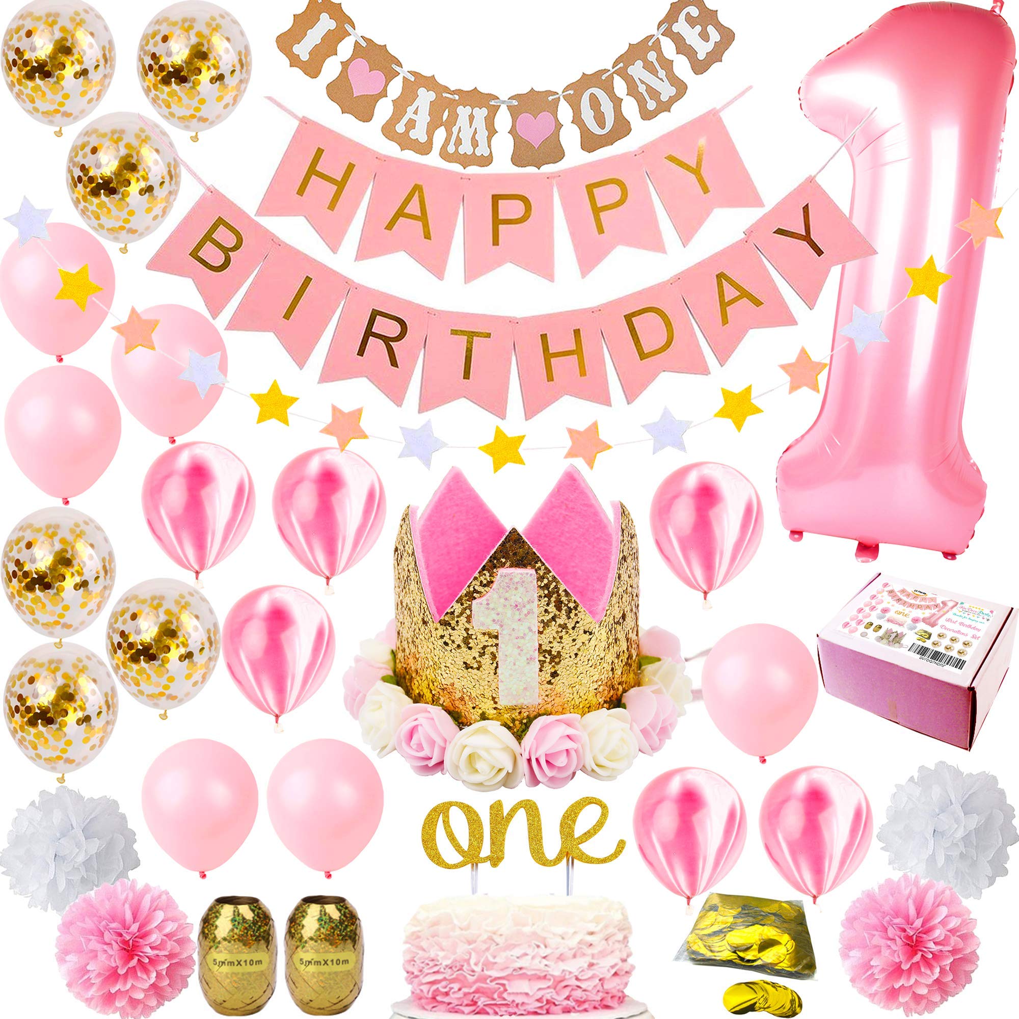 Buy (Pink) - 1st Birthday Decorations Girl Girls First Decor Party ...
