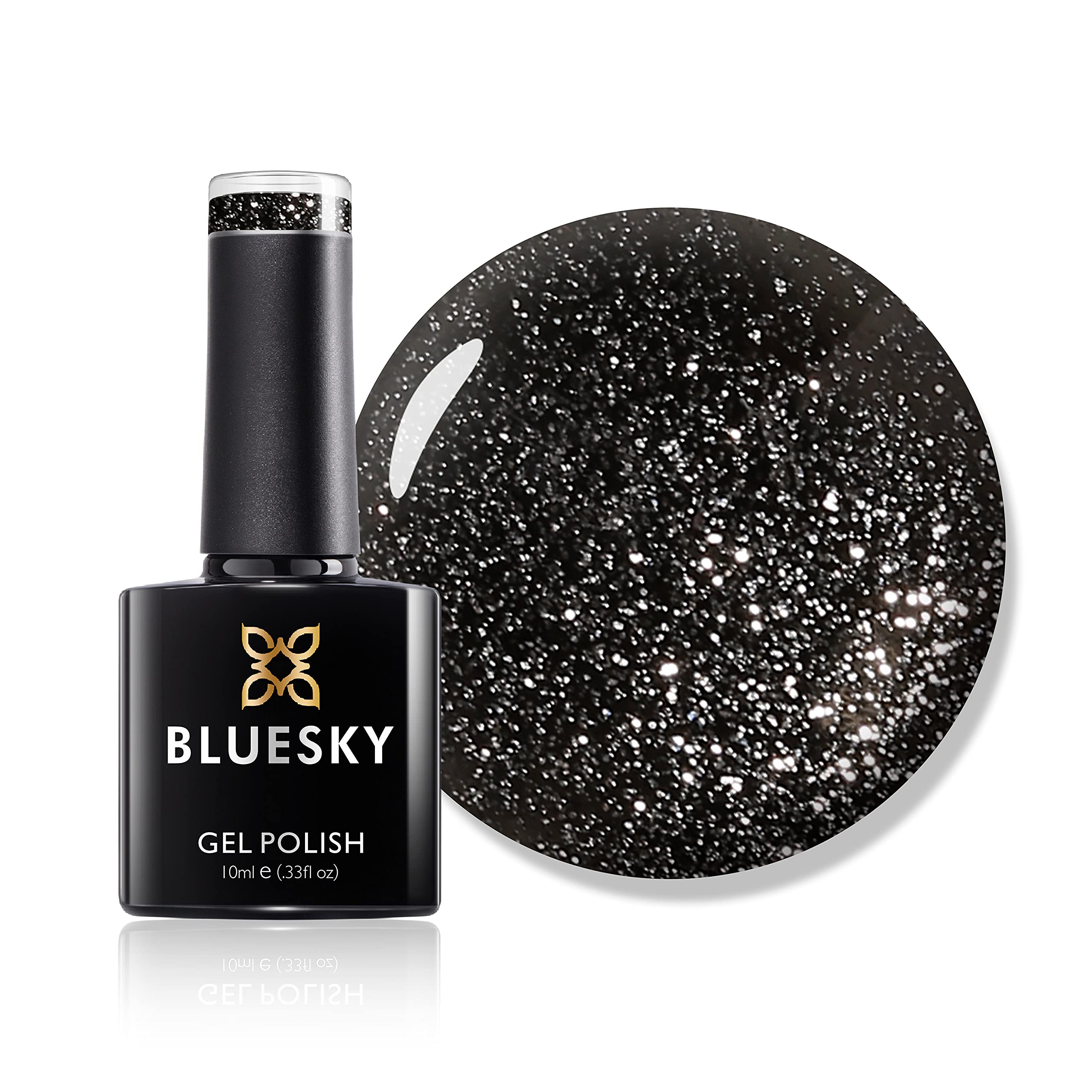 Bluesky Gel Nail Polish, Abyss VIP03, Black Glitter, Long Lasting, Chip Resistant, 10 ml (Requires Drying Under UV LED Lamp)