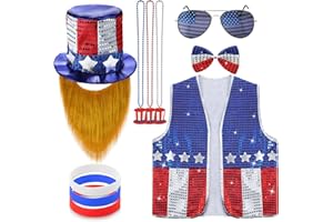 Laumoi Independence Day Costume Set Patriotic Vest Hat Mustache Independence Day Vest Men's Uncle Novelty for July 4th