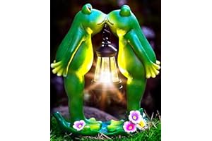 Vereemy Kiss Frogs Statue for Garden Decor Solar Lantern LED Outdoor Decoration Figurines for Porch Patio,Yard,Lawn - Frog Gifts Sculptures for Women Mom Grandma Anniversary Couple Wife (Kiss Frog)