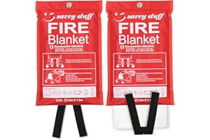 savvy stuff Emergency Fire Blanket for Home & Kitchen - Fiberglass Flame Cover for Inside & Outside Emergency Use - Household Cooking, Camping Travel, Fireplace, Car & Garage (2-Pack)
