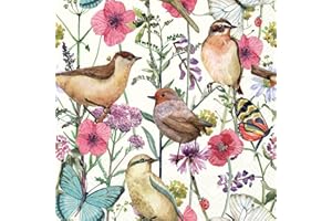 IHR Ideal Home Range Cocktail Napkins Disposable 3-Ply Paper Party Napkin Pack, 5" x 5", Birds in Spring, 20-Count