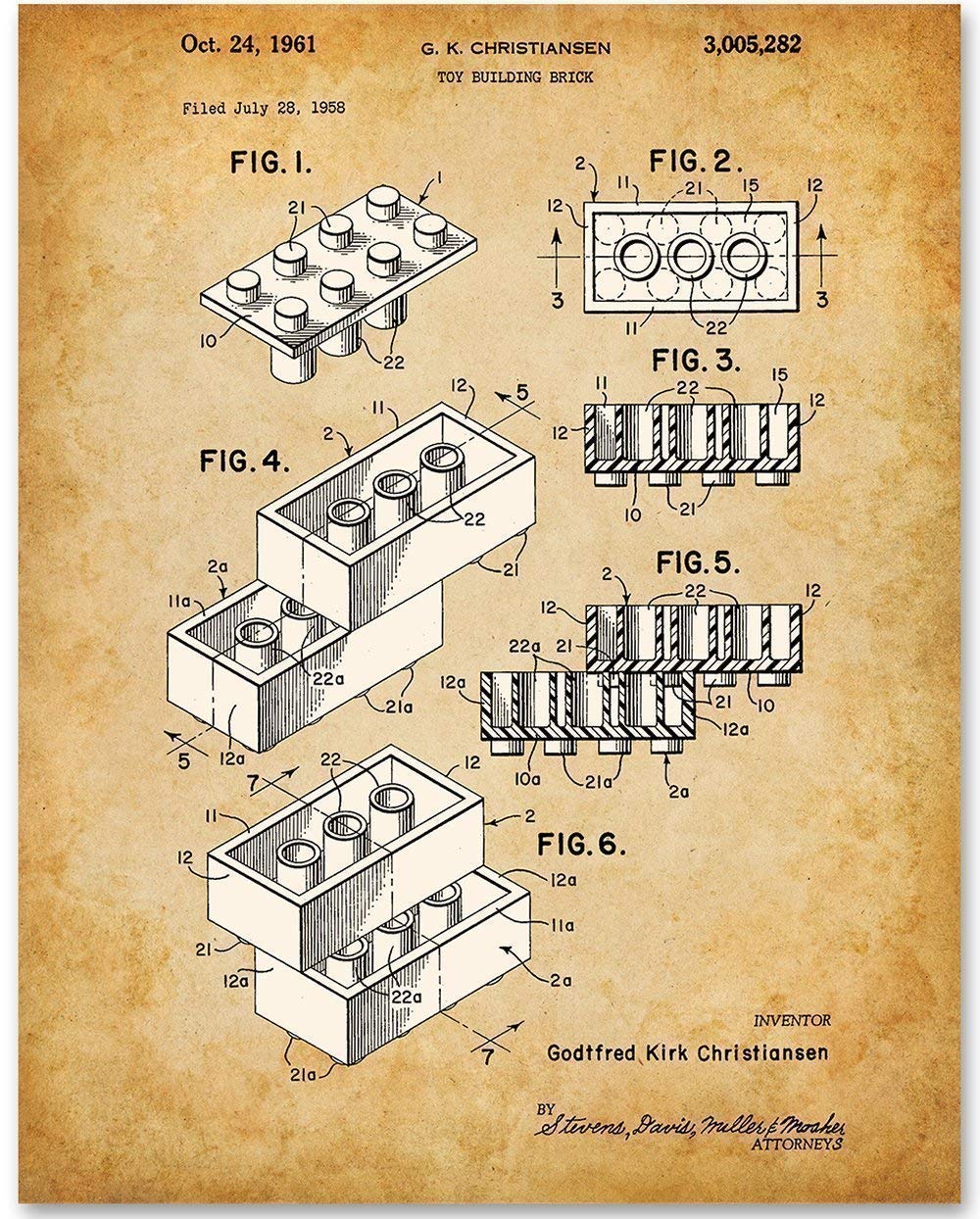 Lego Bricks 11x14 Unframed Patent Print Makes a Great