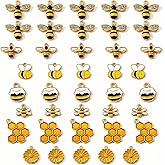 HOXITRADE 40 Pcs Cute Bee Charms DIY Enamel Metal Pendants for Necklace Bracelet Earring Keychain Honeycomb Flower Designs Perfect for Handmade Jewelry and Gifts