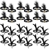Tideme 24 PCS 1920s Flapper Headbands, Vintage Black Feather Headpieces for Women, Classical Feather Headbands Hair Costume Accessories