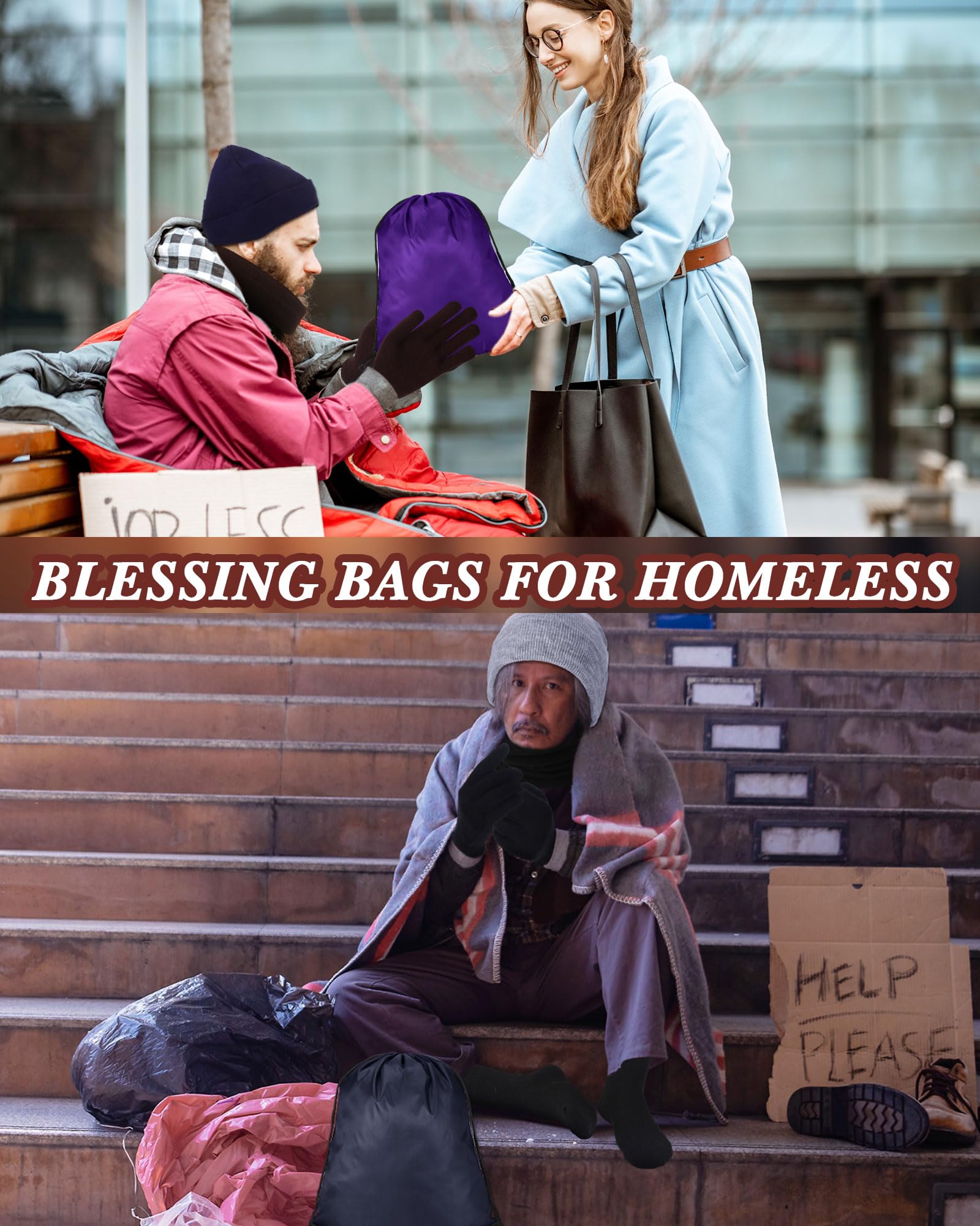Suhine Homeless Care Package Supplies Winter Beanie Hat Neck Warmer Gloves Sock and Drawstring Bags for Men Women