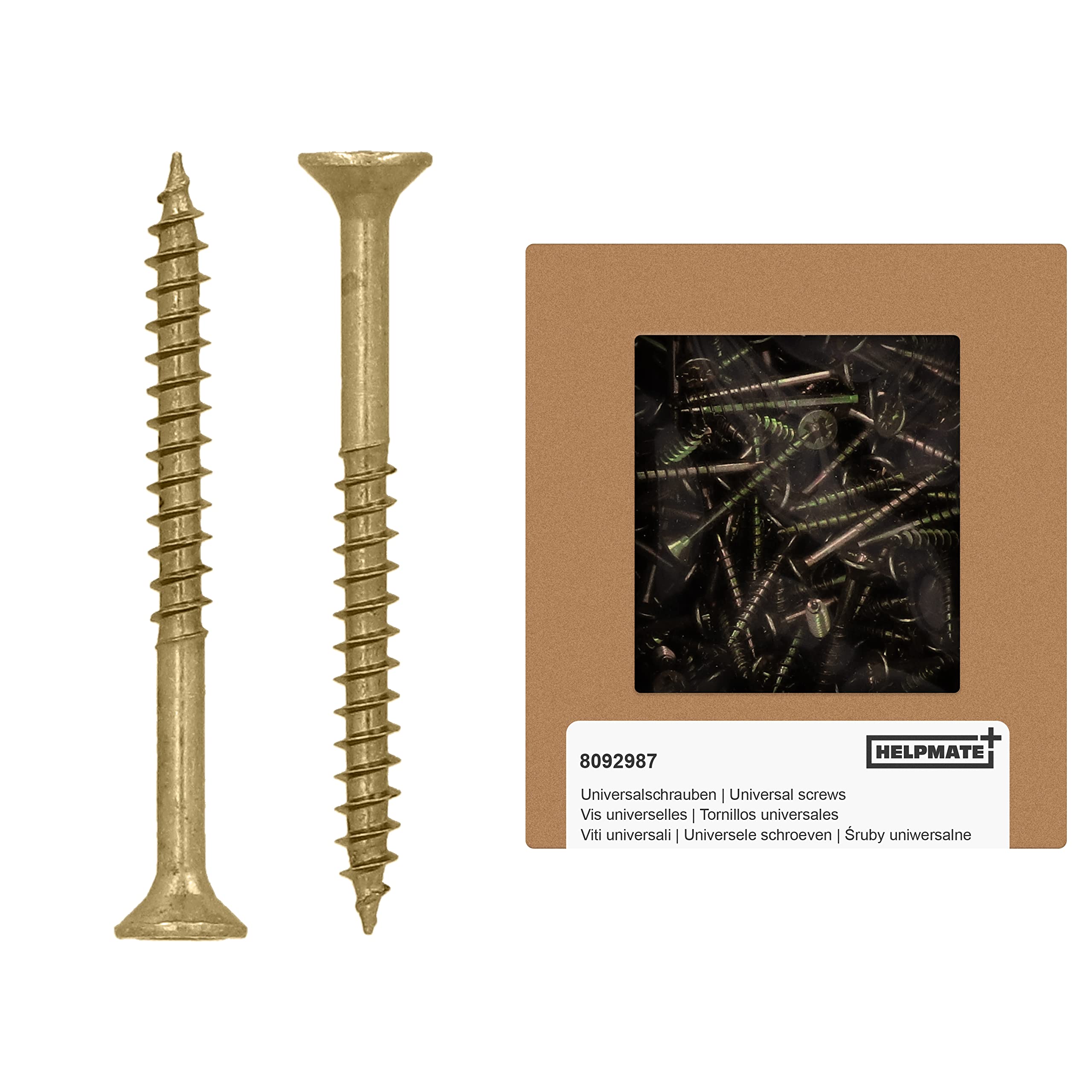 HELPMATE - Universal screws, countersunk head, 3.5x40, yellow passivated - 300 pieces Wood screws with PZ 2 drive and partial thread - Chipboard screws for indoor use and protected outdoor areas