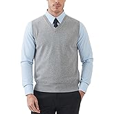 Kallspin Men's Pure Cotton Sweater Vest V Neck Regular Fit Knit Sleeveless Pullover Sweater