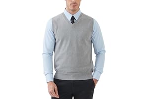 KALLSPIN Men’s 100% Cotton Sweater Vest V Neck Smart Casual Sleeveless Pullover Knitwear