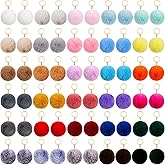 Hicarer 60 Pcs Colorful Pom Poms Keychains Fluffy Ball Bag Keychain Faux Fur Keyring Christmas Party Gifts Bulk Pink Backpack Charms Accessory for Women for Handbag Tote Bag Pendant Purse