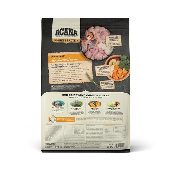 ACANA HIGHEST PROTEIN GRAIN FREE DRY DOG FOOD MEADOWLAND RECIPE 4.5LB BAG