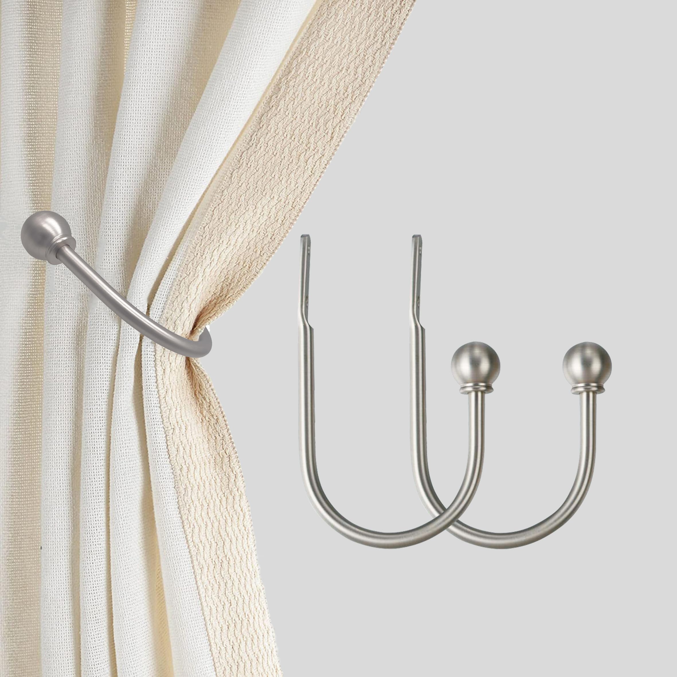 Photo 1 of ARNORX Curtain Holdbacks Hooks Solid Steel Hooks Decorative French Ball End Curtain Drapery Tiebacks Heavy Duty, 2 PCs, Nickel Brushed