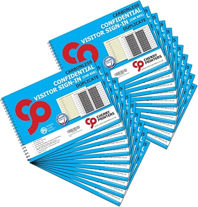 Cherry Printers Confidential Visitor Sign In Book Car Reg A4 50 Sets 20 Pack