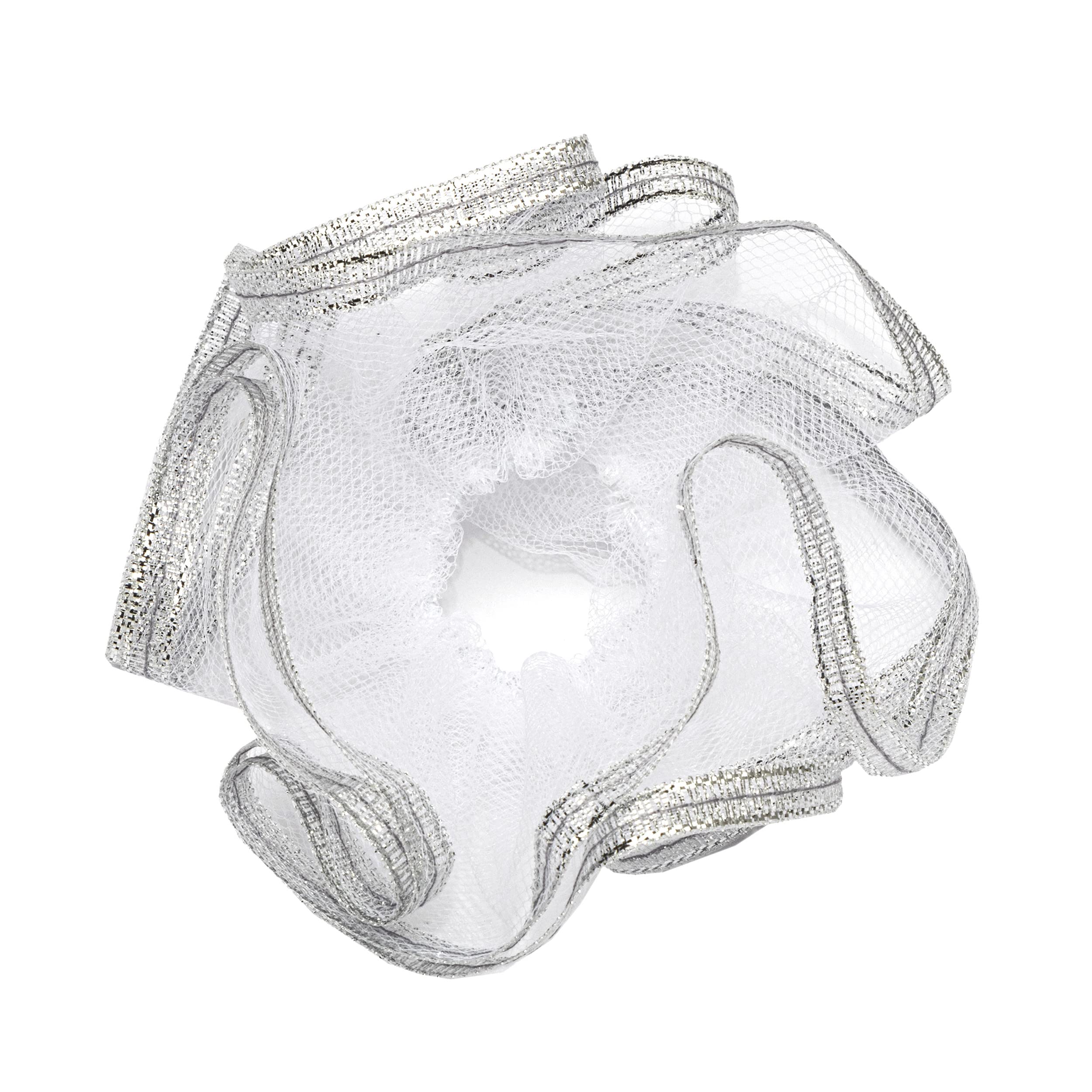 NKlaus Christening Candle Cuff Communion Made of Tulle Drip Protection 12 x 9 cm Silver Satin Ribbon 14429