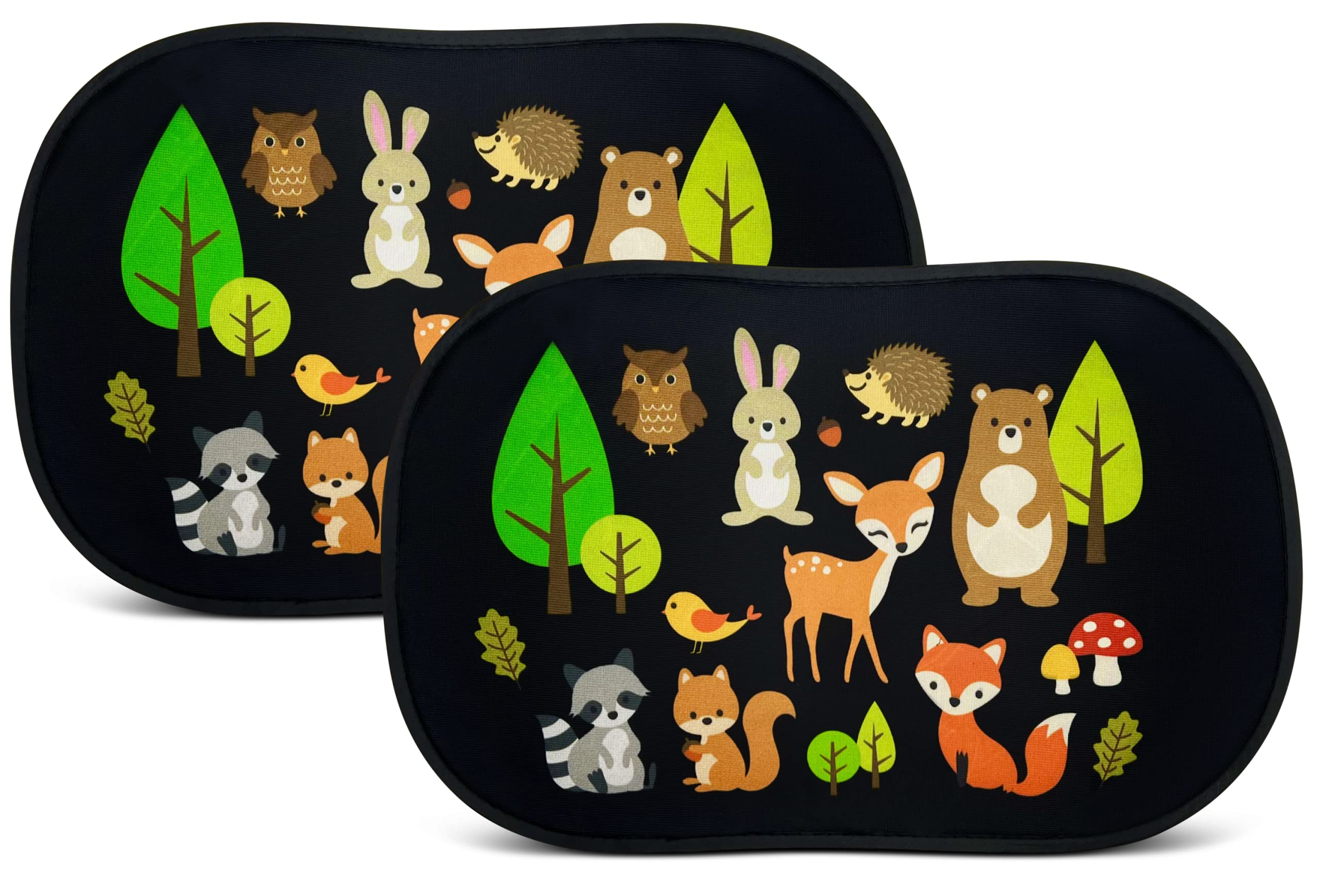 HECKBO 2x Car Sun Visor with 8 Suction Cups - Forest Animals - 48x31cm - Car Window Side Sunshade