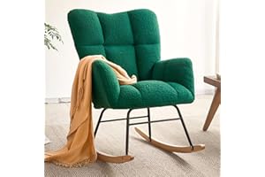 Virabit Rocking Chair Nursery,High Backrest Teddy Nursery Rocker, Modern Accent Recliner for Living Room, Bedroom, Cozy Reading,Green