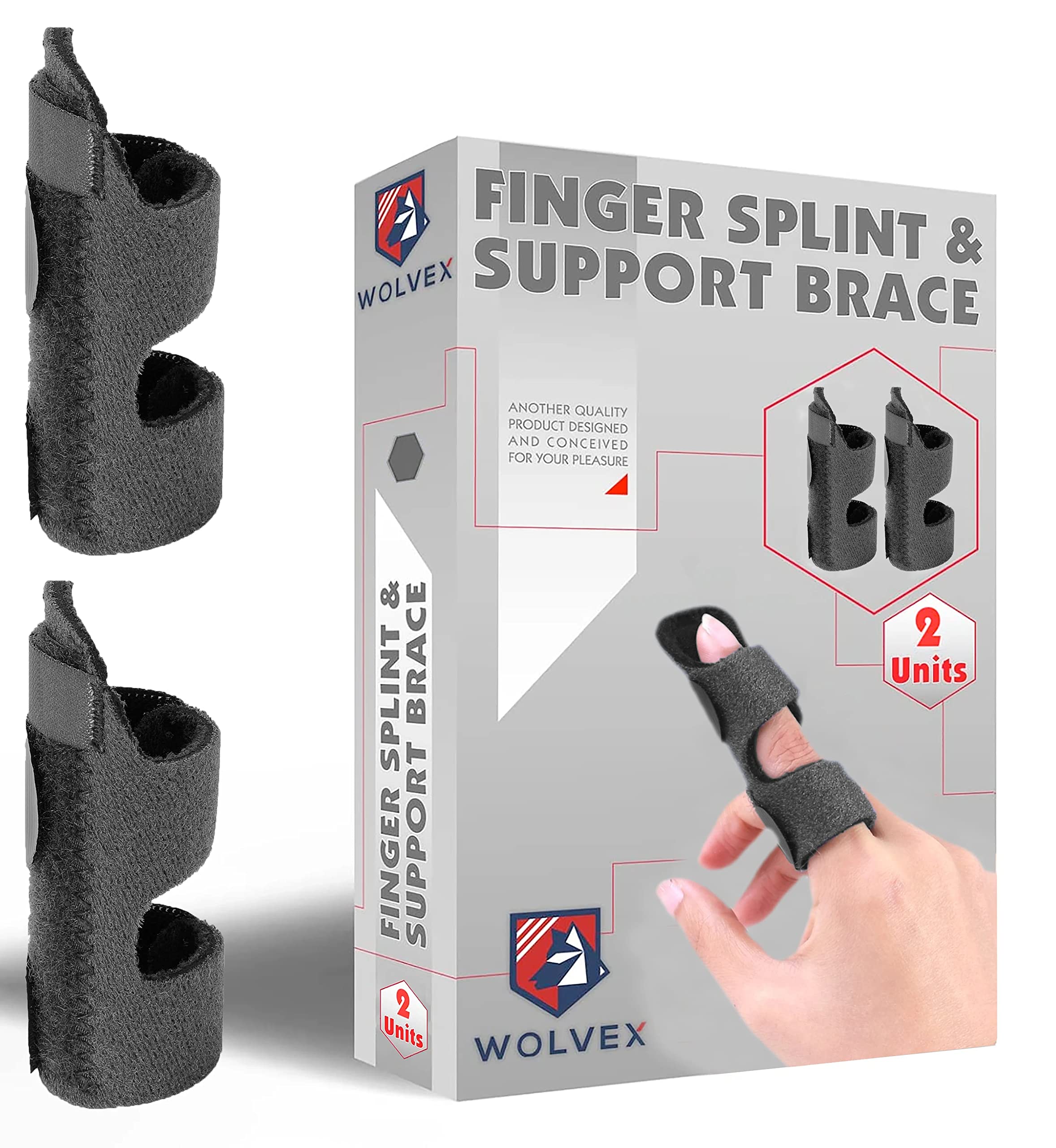 Wolvex 2pcs Finger Splints – Finger Support Brace – Trigger Finger Splint – Finger Straightener Finger Stabilizer and Finger Support with Adjustable Strap for Fixing (Black)