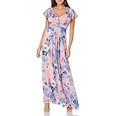 Eliza J Womens Gown Style Twist Waist Chiffon Flutter Sleeve Beaded Vneck Dress