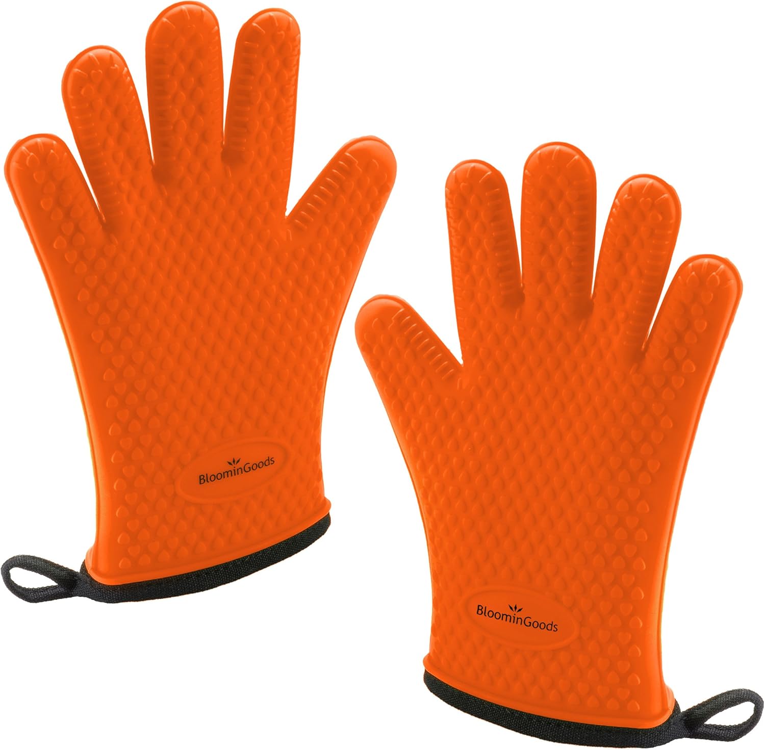BloominGoods Silicone Cooking Gloves – Heat Resistant Oven Mitt & Barbecue Gloves for Grilling, BBQ and Baking - Non-Slip Potholders with Internal Protective Cotton Layer (Orange) : Garden & Outdoor