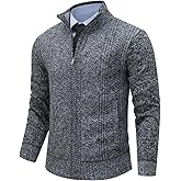 Msmsse Mens Cardigan Sweaters Full Zip Up Stand Collar Casual Knitted Sweater with 2 Front Pockets