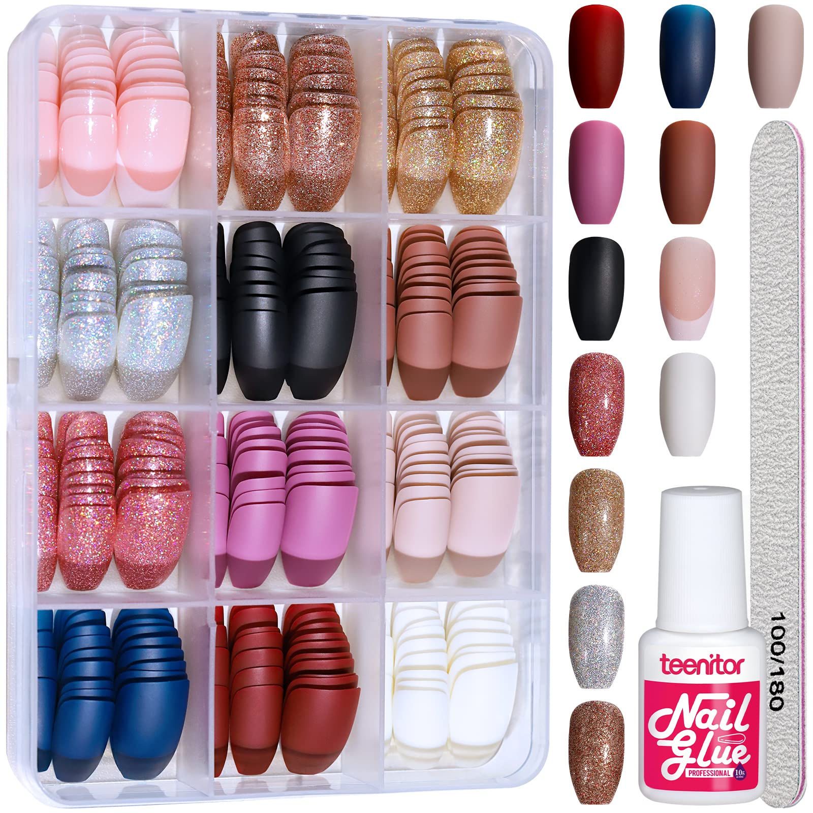 Teenitor Press on Nails,288PCS Matte Press on Nails Medium Length, Acrylic Fake Nails Full Cover, Ballerina Coffin Press on Nails,Glitter Press On False Nails - Image 2