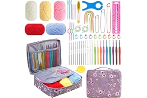 58pcs Crochet Kit for Beginners, Crochet Hook Set with Yarn, Portable Crocheting Kit for Starter, Ergonomic Crochet Needles T