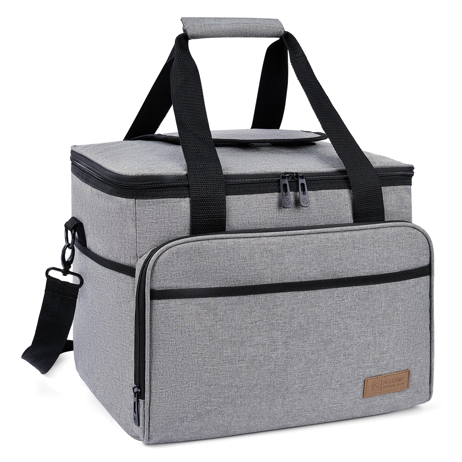 ALLCAMP Large Foldable Insulated Cooler Bag - Thermal Cooler Lunch Bag, Removable Picnic Bag for 2 People, Thick Insulated Picnic Basket - Includes 2 Ice Packs (Gray)