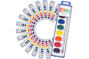 VEESA 24 Pack Washable Watercolor for Kids, 8 Colors Non-Toxic Water Color Paint with Wood Brushes, Ideal for Classroom, Party Favors, Art Supplies, Christmas Gift