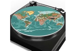 Glenlcwe World Map Turntable Slip Mat Anti Static Vinyl Record Player Slipmat 3mm Thick Turntable Mat Anti Slip for Better Sound 12inch
