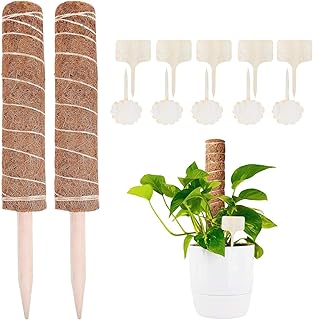 Sunshine smile 2 Pcs Pflanzstab Kokos,Rankstab Rankhilfe Blumenstab mit 10 Holzetiketten für Pflanzenname, Kokosstab Stützpfahl Holz aus Natürlicher Kokosfaser zur Dekoration Verlängerbar