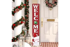 ARKUKT Christmas Welcome Porch Sign Decor Santa Wooden Hanging Sign Door Porch Standing Decorative Signs Plaques for Front Door Farmhouse Outdoor Indoor Welcome Sign Wall Craft Decor 47.2"H