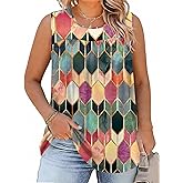 AKEWEI Womens Plus Size Tank Top Casual Summer Tops Sleeveless Loose Fit Blouses Basic T Shirts Trendy Crewneck Tunic Tees