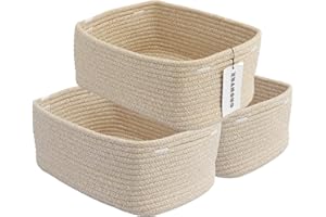 XUANGUO Small Woven Storage Baskets 12“X8”X5“ Decorative Rope Bins for Organizing Shelves, Closets, and Toys, Empty Gift Baskets, Cute Organizer Basket for Home and Office (oatmeal, regular)